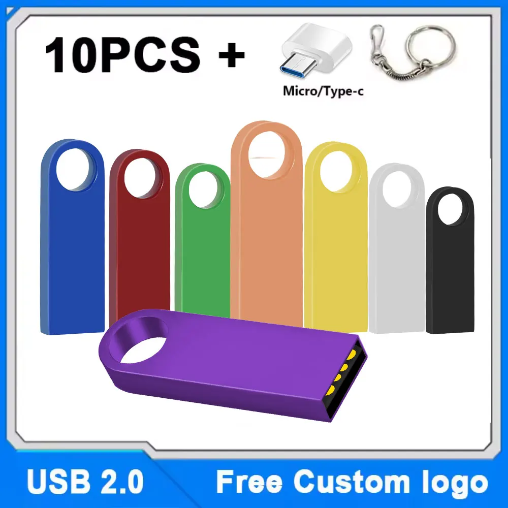 

10PCS Free custom logo Metal Pen Drive Flash Disk For Publicity Gift typec and Chain USB Stick 512MB 4GB 8GB 32GB 64GB 128GB 2.0