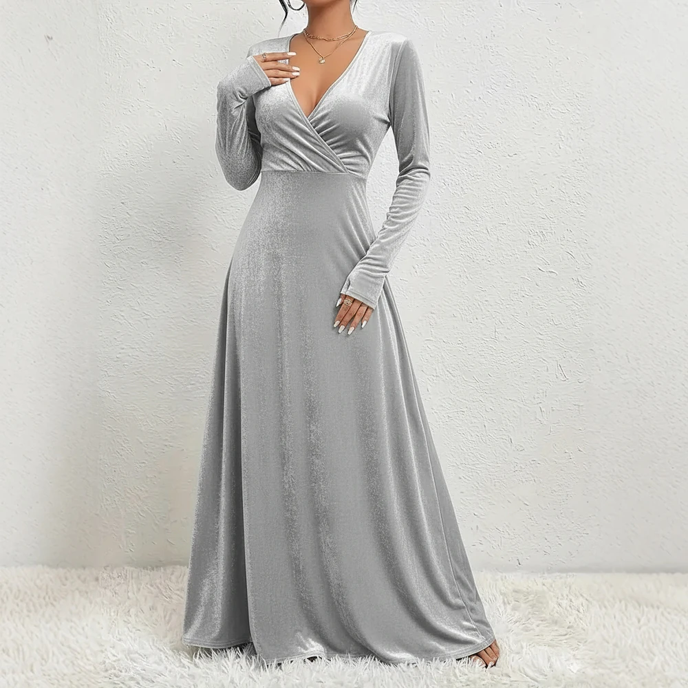 Winter Tight Fit Dress Casual Round Neck A-Line Skirt Mid-Length Straight Sleeve Women's Clothing Fashion Style