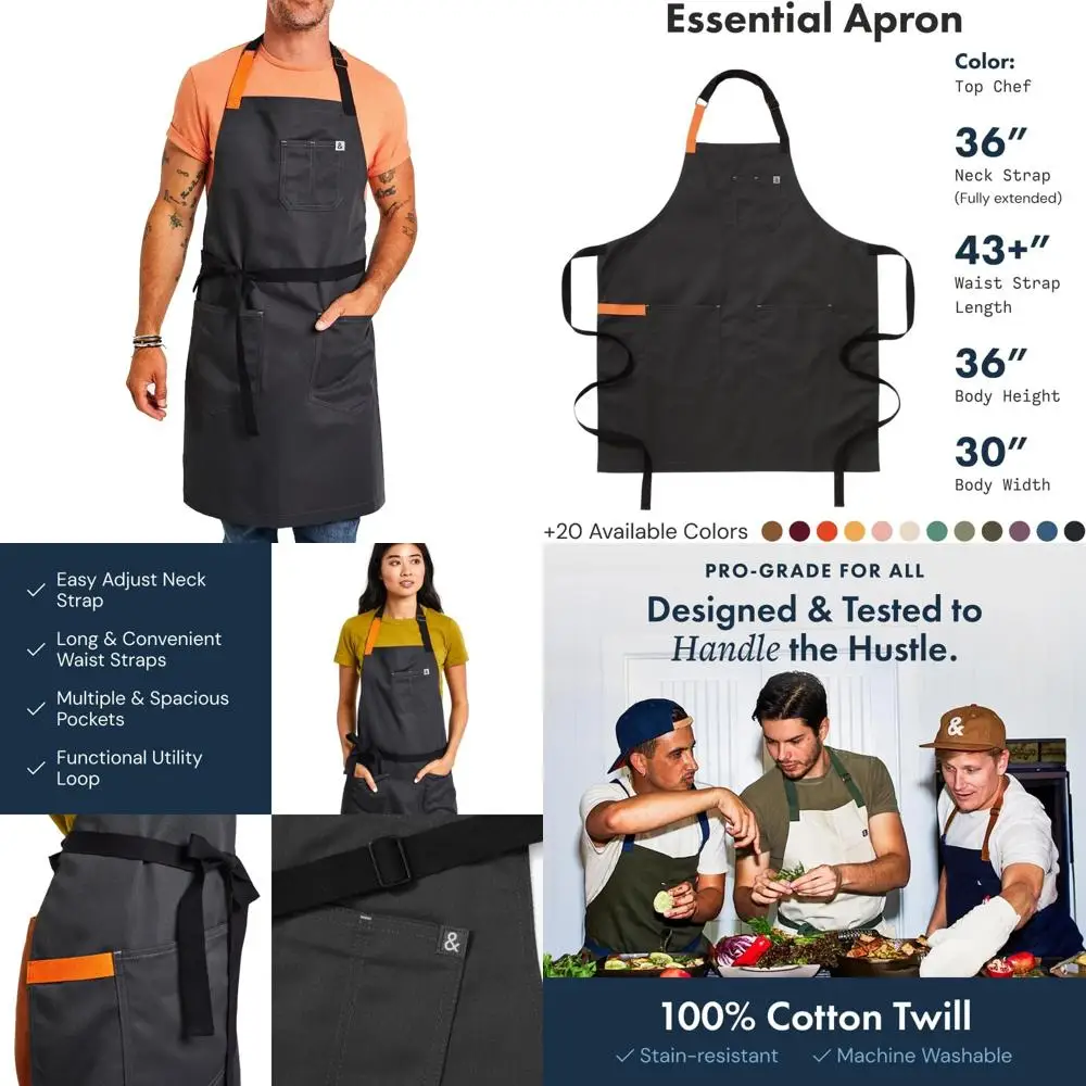 

Adjustable Bib Chef Apron with 3 Pockets and Towel Loop - 65/35 Polycotton Twill - Perfect for Top Chefs and Kitchen Enthusiasts