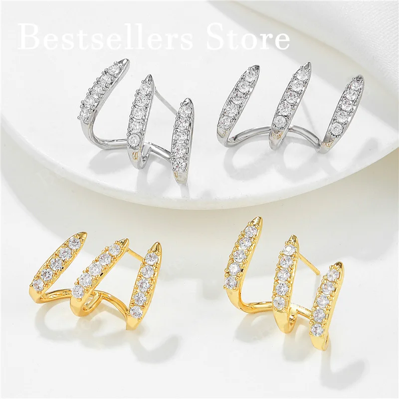 2026 New 925 Sterling Silver/Gold Zircon Claw Earrings Fashion Women's Jewelry Charm Wedding Party Gift