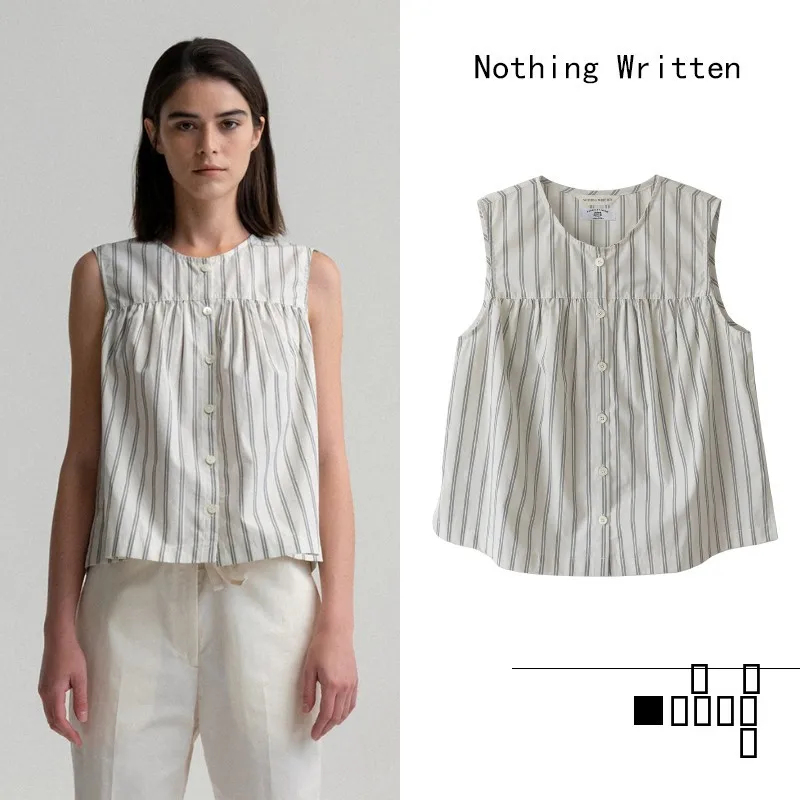

Women's Summer New Sle round Ne Svel Striped Vest irt Versatile Cotton Comfortable Fit Button Detail Commute Faion