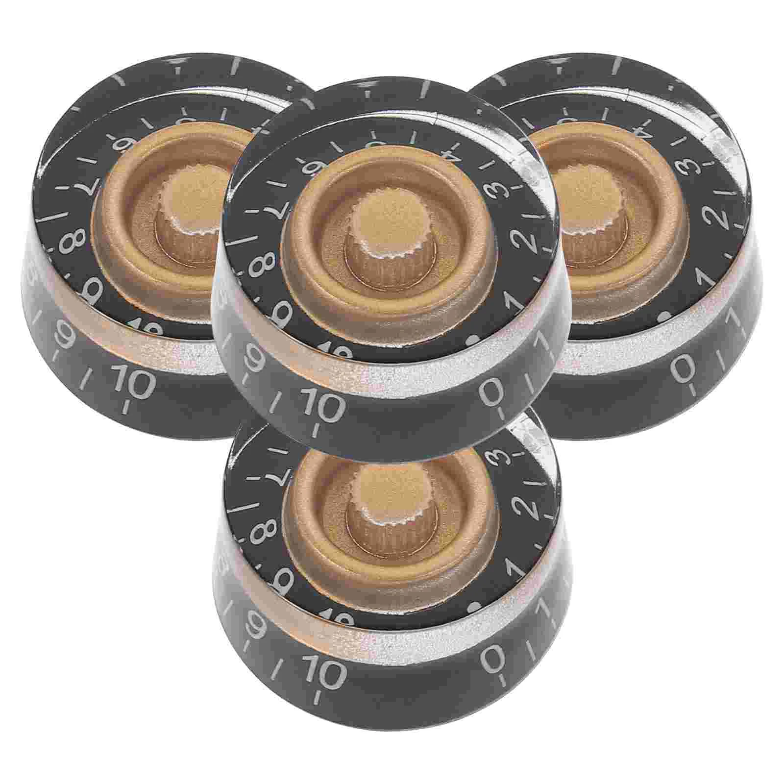 

4 Pcs Electric Guitar Accessory Knob with White Word Black Gold Control Potentiometer