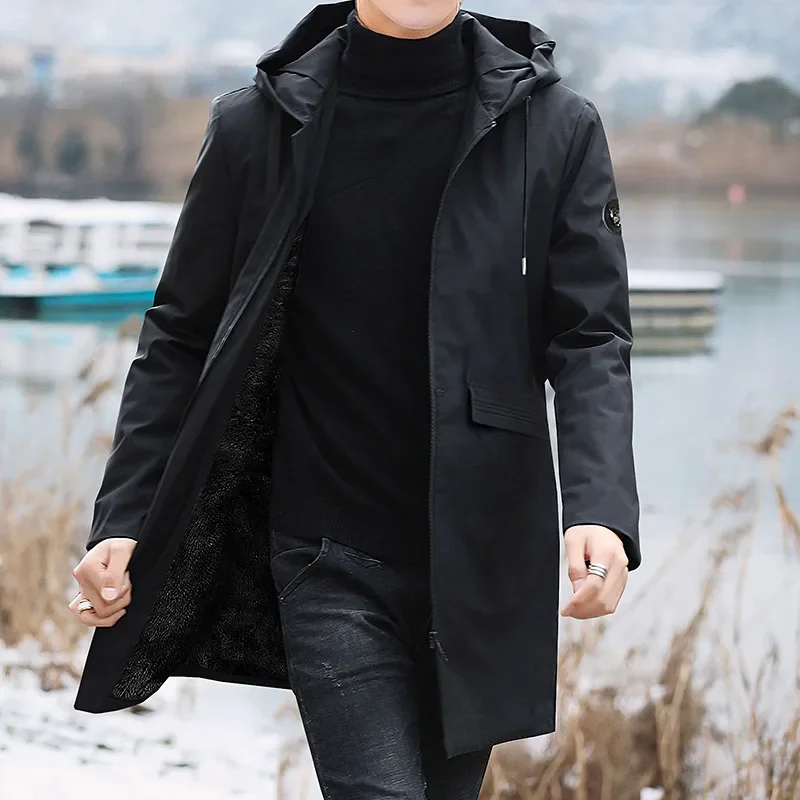 2024 New Plus Size Men's Winter Warm Jacket Fleece Parka Coat Black Hooded Windbreaker Outwear Fleec Jacket Long Parkas 8XL