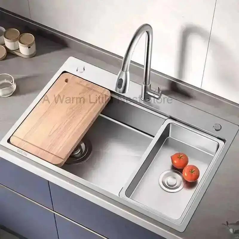 

Stainless Kitchen Kitchen Steel Accessories Modern Silver Sinks Dish Drainer Large Single-slot Thickened Side Drain Washbasin L