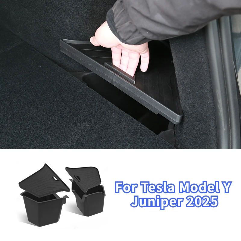 Car Trunk Side Left Right Tidying Packet Storage Box for Tesla Model Y Juniper 2025 Berlin Style Flocking Mat Cover Organizer