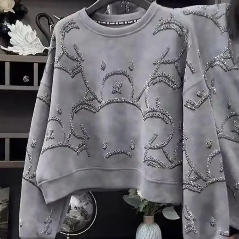 Spring Autumn Season Women Clothing Round Neck Long-Sleeved Tshirt Fashion Versatile Casual Loose Design Craft Short Sweatshirt