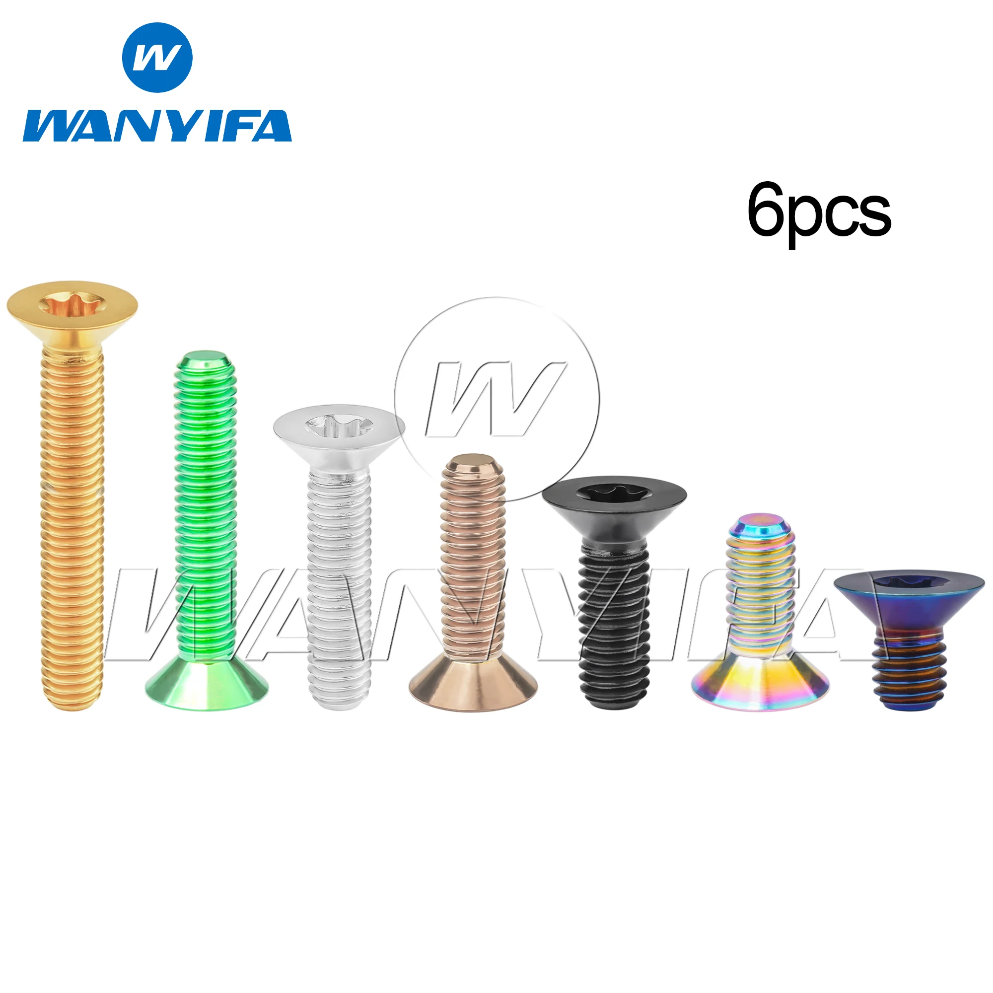 

WANYIFA 6pcs Titanium Bolts M4/M5x8 10 12 15 20 25 30 35 40mm Countersunk Torx Head Screws with "W" Logo for Bicycle