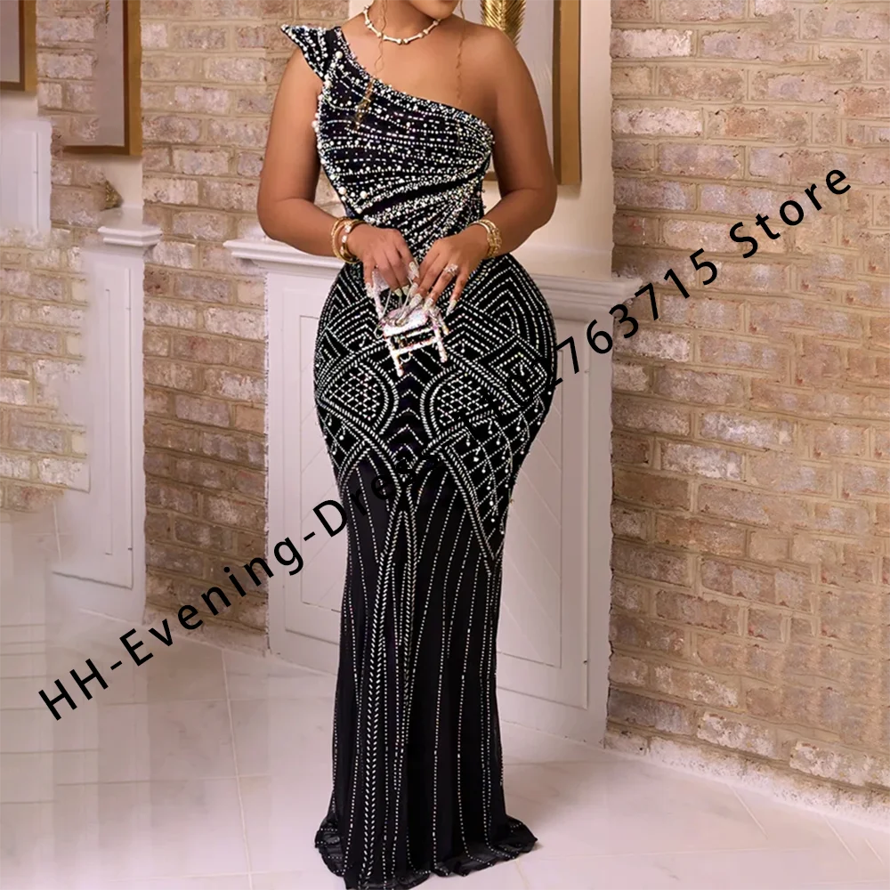 

Elegant One Shoulder Beading Mermaid Formal Evening Dresses Birthday Party Prom Gowns Customized