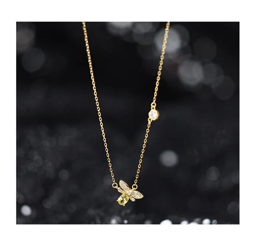 Fashion 925 Sterling Silver Small Bee Zircon Necklace Charm Animal Pendant Cute Clavicle Chains Fine Jewelry for Women - Image 6