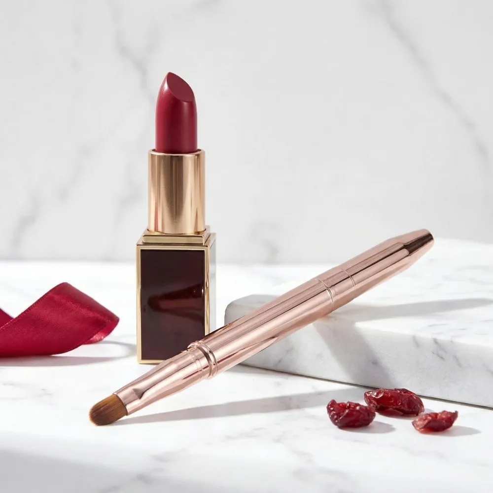 Telescopic Retractable Lip Brush Double-headed Brow Brush Lip Gloss Brush with Protect Cap Cosmetic Lipstick Brush Travel