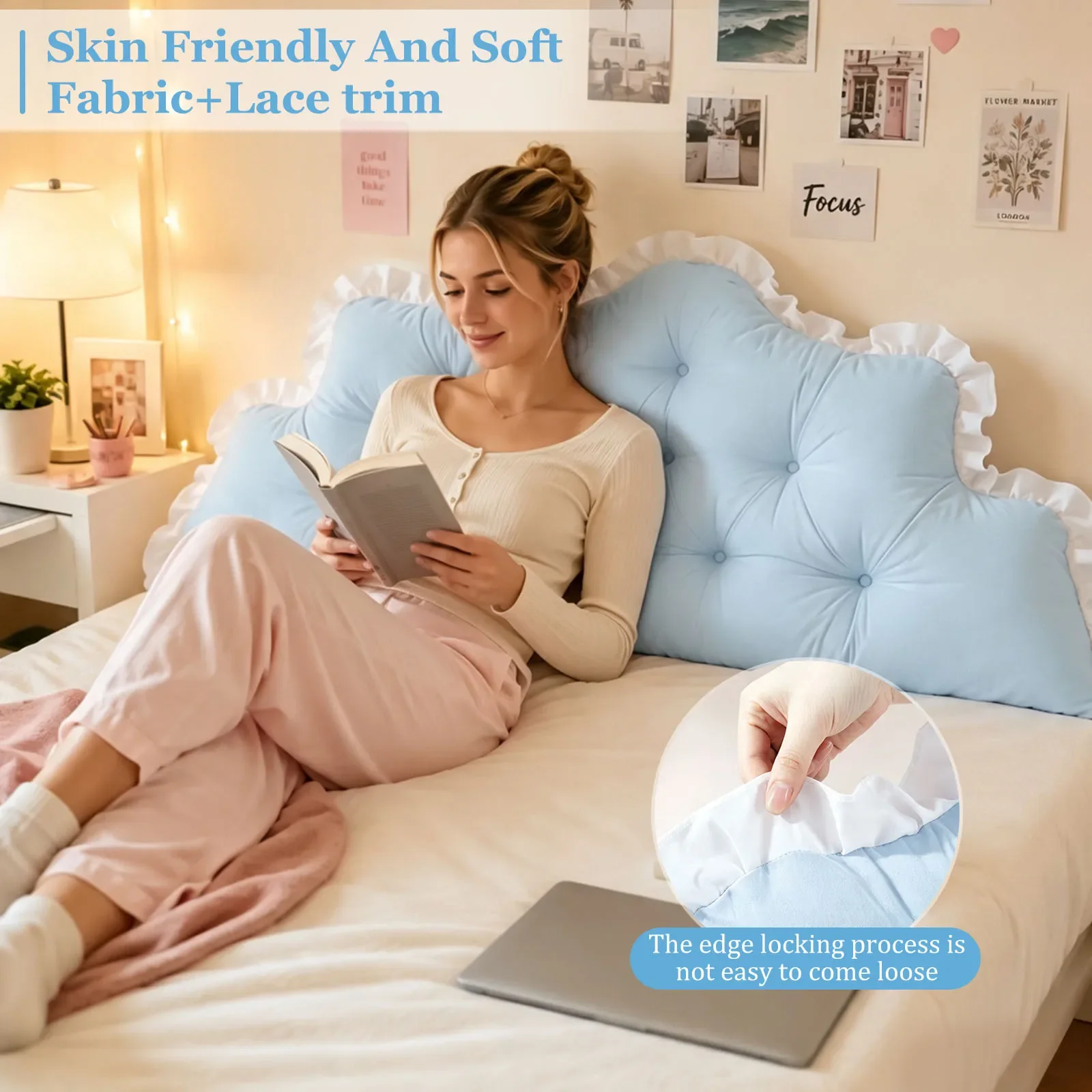 Headboard Pillow Korean Style Pure Color Headboard Cushion with Lace Trim Anti-collision Bedhead Soft Mat Reading Back Pillow