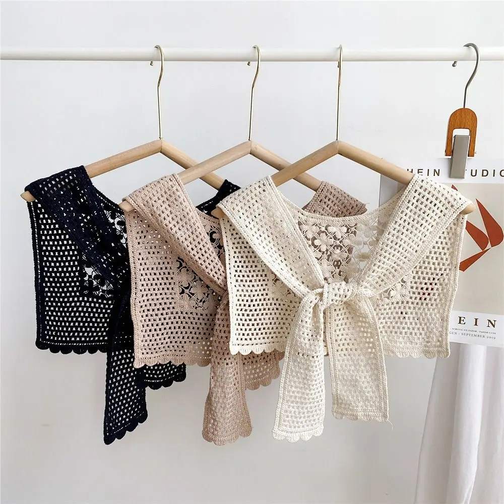 Solid Color Knitted Shawl New Lace Tie Blouse Shoulders Detachable Collar Keep Warm Wool Shawl Blouse Shoulders