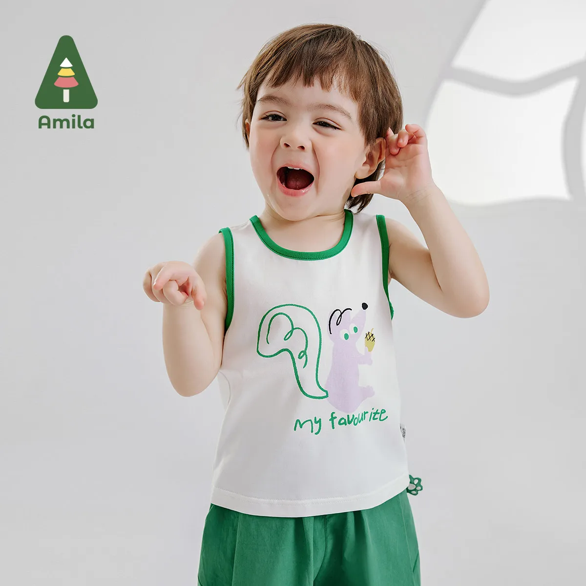 Amila Baby Top Summer 2024 New Fun Printed Cotton Color Matching Sleeveless Vest Comfortable Skin-Friendly Kids Clothing