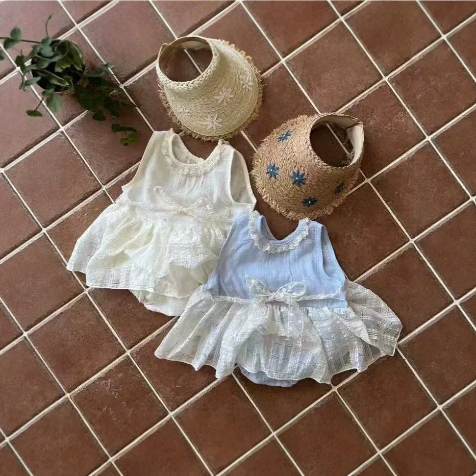Korean New Baby Girl Cute Sweet Princess Romper Summer Thin Cotton Cool Sleeveless Bodysuit