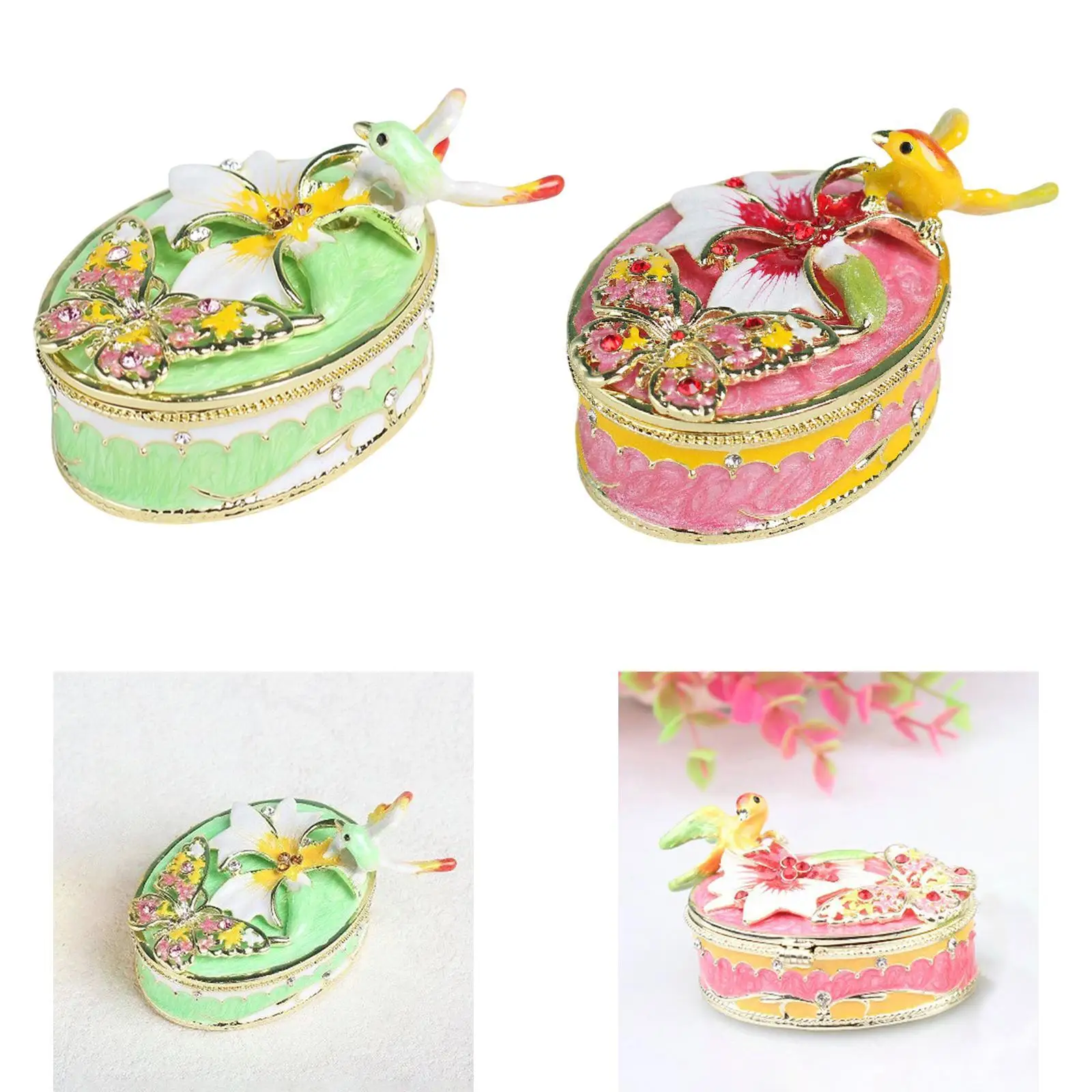 

Hinged Enameled Jewelry Box Organizer Decoration Trinket Storage Box for Party Supplies