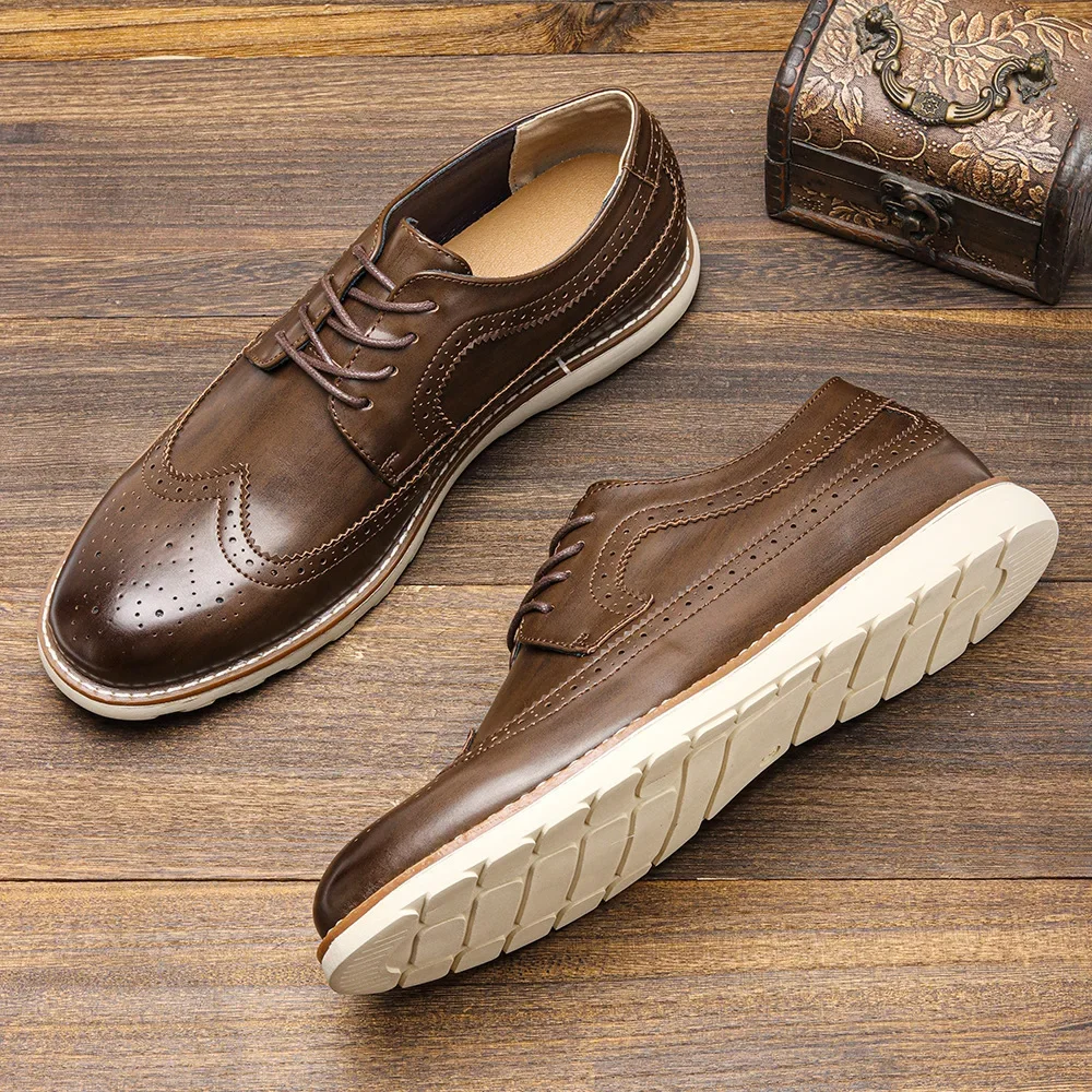 Men's Casual Business Leather Shoes Men Classic Retro Lace-up Brogue Shoe Mens Light Comfortable Outdoor Driving Flats New