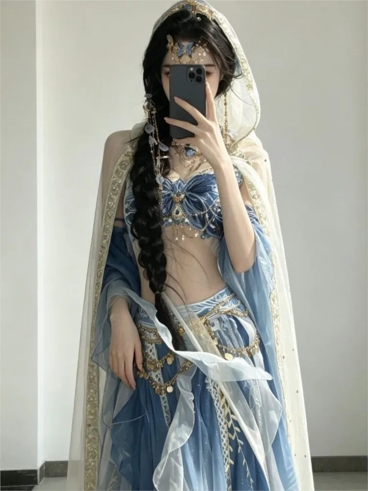 Women's Han Chinese Clothing Embroidered Gradient Skirt Exotic Western Regions