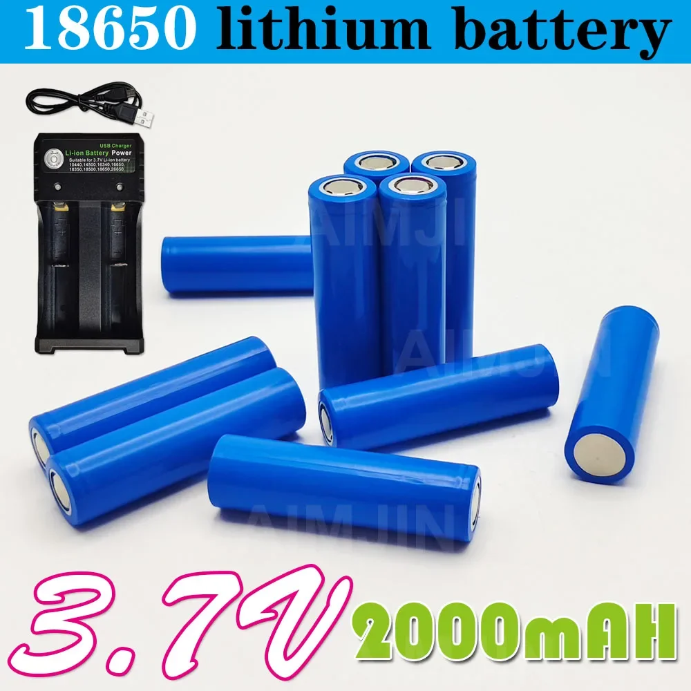 

18650 Battery Rechargeable Battery 3.7V 2000mAH with Charger Capacity Rechargeable Li-IonBattery for Remotecontrolcomputer Shave