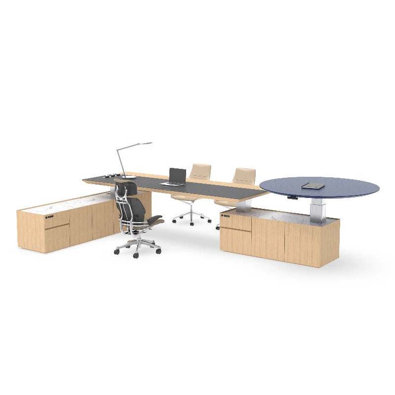 

Deluxe Executive Multi-Surface Electric Standing Desk with Dual Independent Adjustable Tabletop, L-Shaped CEO Workstation with