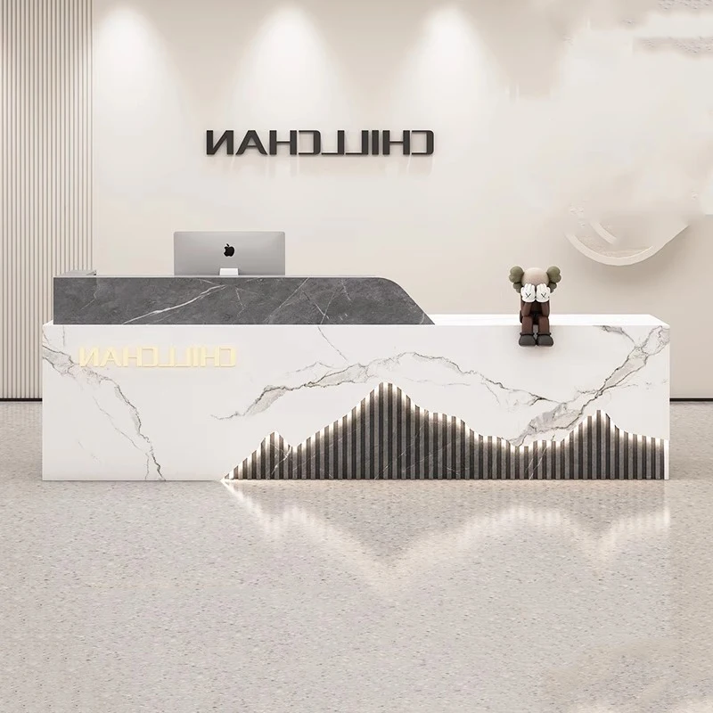 

Роскошная стойка регистрации по индивидуальному заказу, уникальный дизайн, современные стойки регистрации для хранения вещей, простая модная офисная мебель Bancone Per Negozio