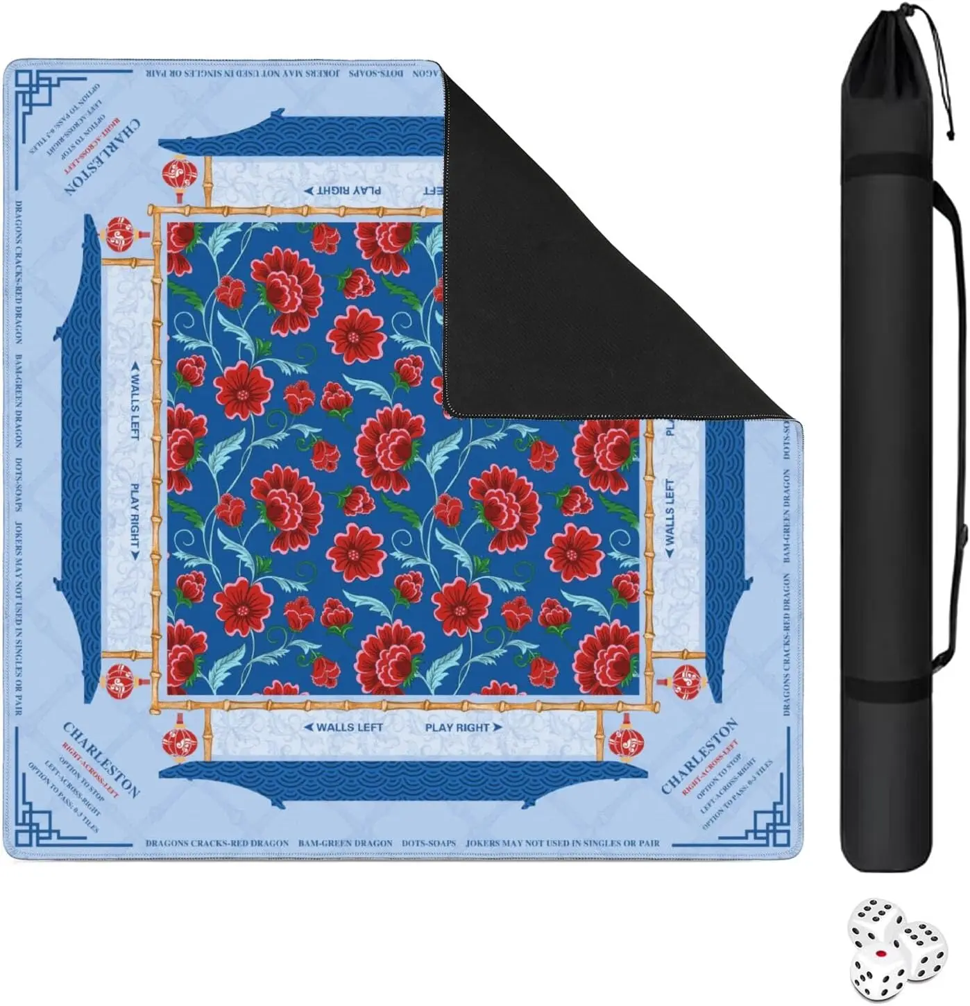80cm Blue Red Floral Rubber Mahjong Table Cover Deformation‑Resistant Anti‑Slip Mahjong Game Mat Dominoes Poker Tile Game