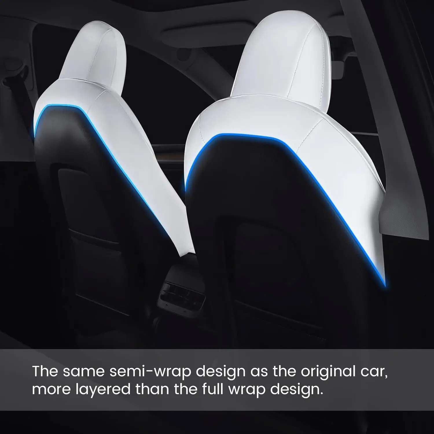 Car Seat Covers for Tesla Model Y 4-Door 2020-2024, White Silicone Leather Front & Rear 5-Seat Seat Cover Cushion