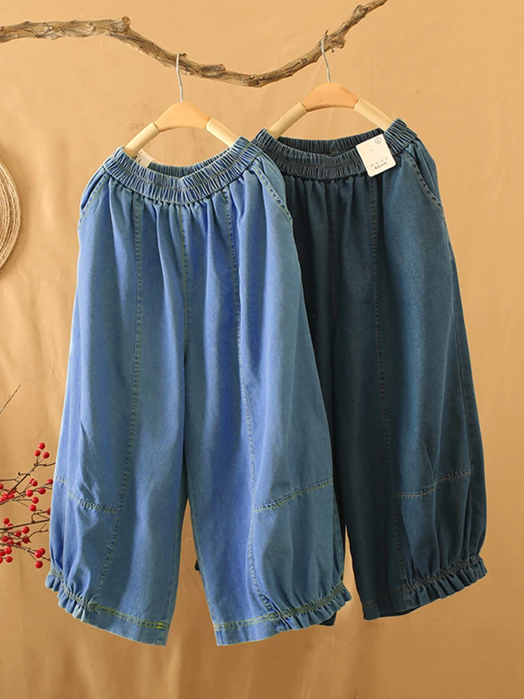 

Широкие джинсы с высокой талией в стиле ретро, синие джинсовые утягивающие брюки прямого кроя на семи футов для женщин больших размеров, модные повседневные брюки