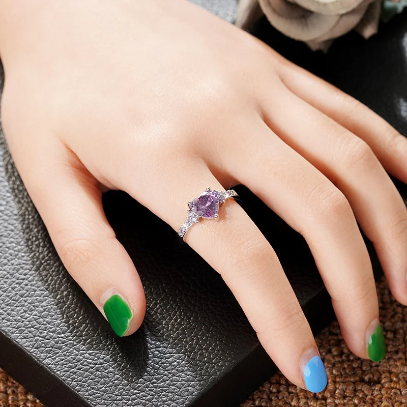 Huitan Lila Herz-Zirkonia-Ringe für Frauen, einzigartige Hochzeit, Verlobung, Accessoires, ausgefallene Dame, Geschenk, romantischer, trendiger Schmuck – Detail 11