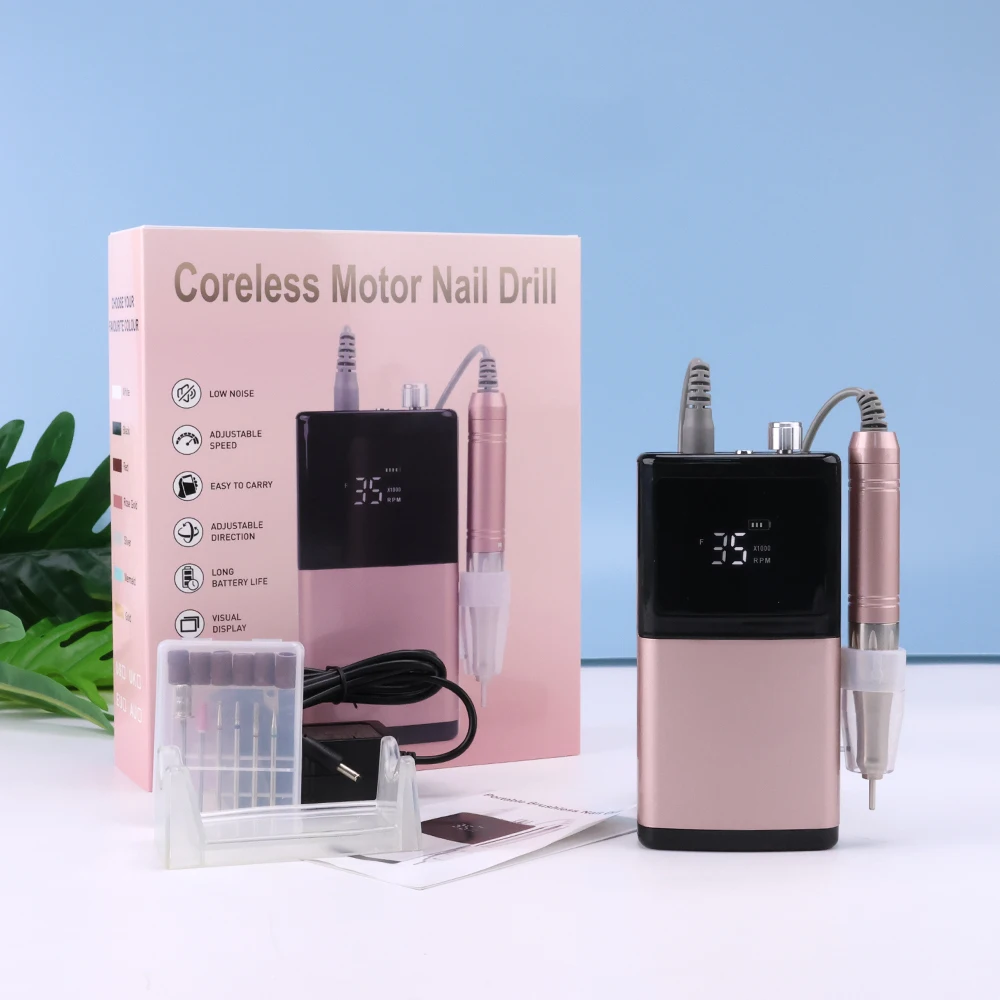 2024 New design Professional High Torque 35000 RPM Rechargeable Coreless Motor 65w Nail drill with HD display for Nail Salon