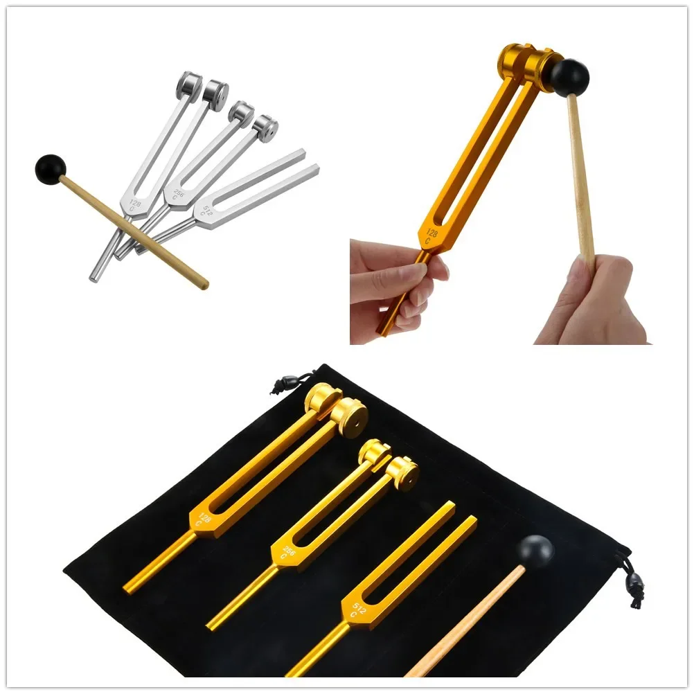 Tuning Forks Set (128Hz,256Hz,512Hz) Body Weighted Tuning Forks for Sound Healing Medical DNA Repair Therapy,Hammer,Storage Bag