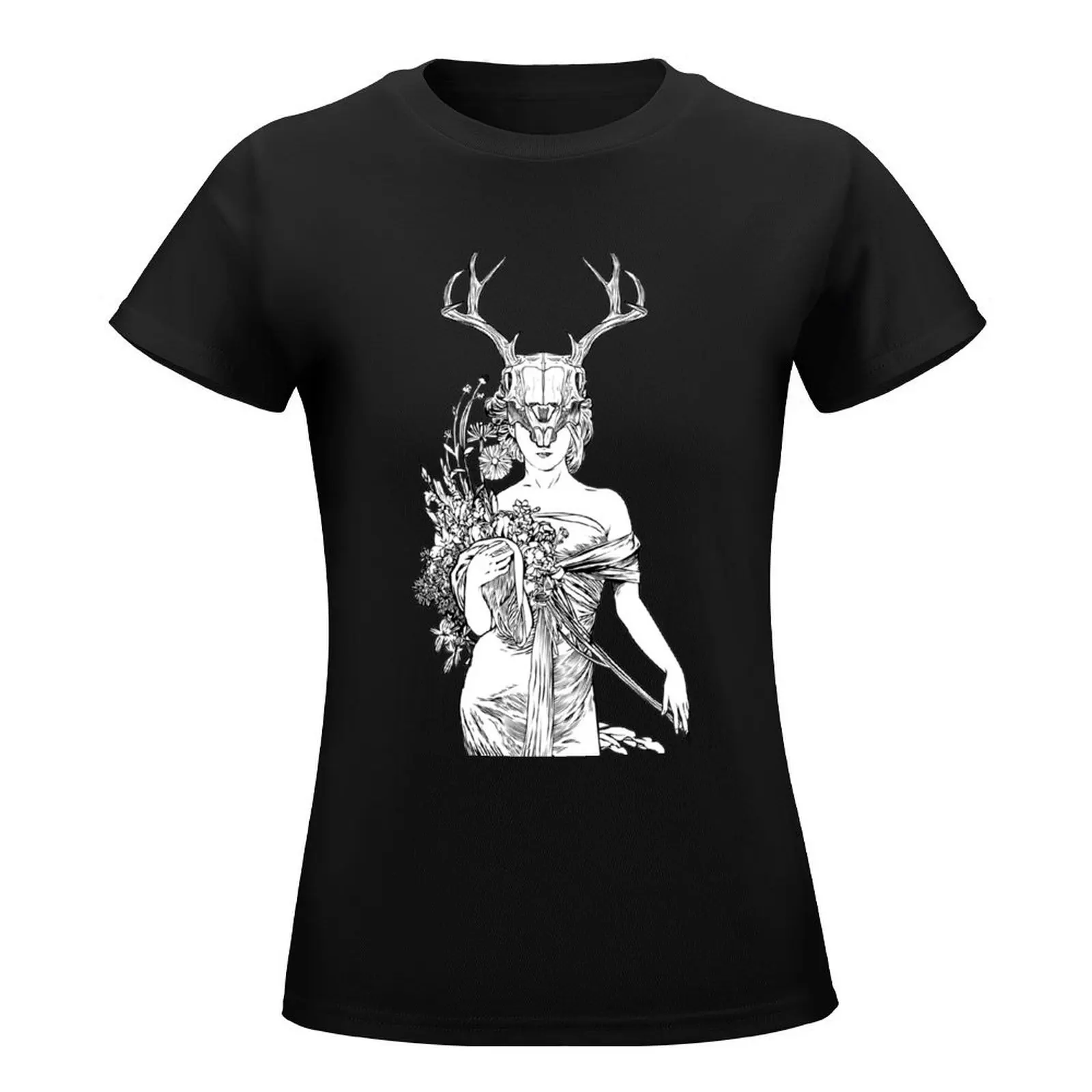 Witch Sorceress Deer Skull T-Shirt hippie clothes tees summer clothes for Women