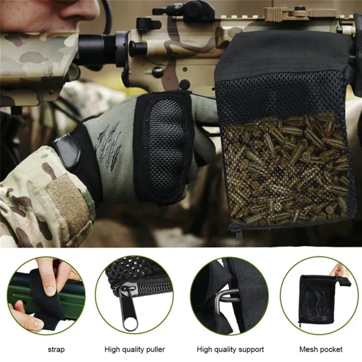 Tactical Brass Shell Catcher M4 AR 15 Rifle Gun Catcher Mesh Wrap Trap Shell Ammo Magazine Bag Pack Hunting Accessories