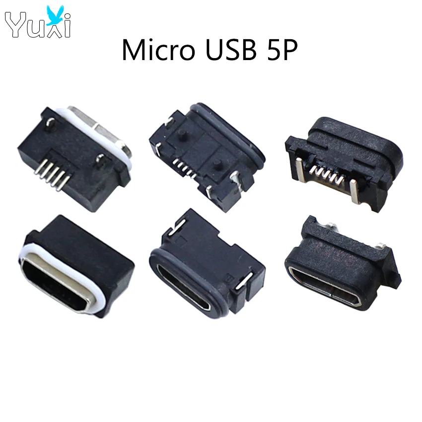 

YuXi 1 Piece Micro USB 5Pin Waterproof Female Connector SMT Charging Jack Socket USB Charge Dock Port