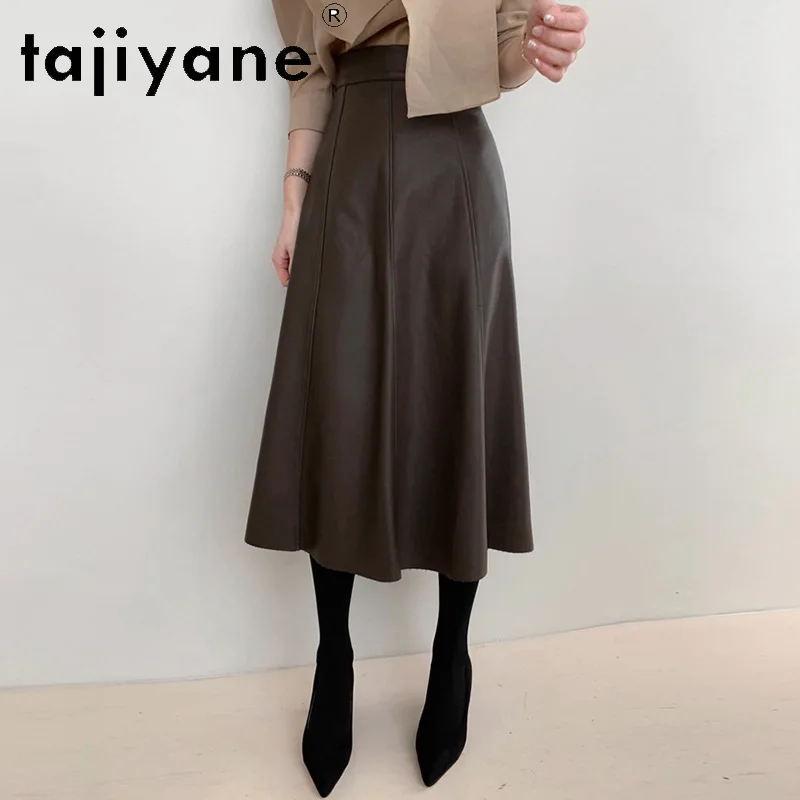 TAJIYANE Sheepskin Women's Skirts High Waist Genuine Leather Skirt Flared Umbrella Skirts for Woman Slim Fit Midi Skirt Elegant