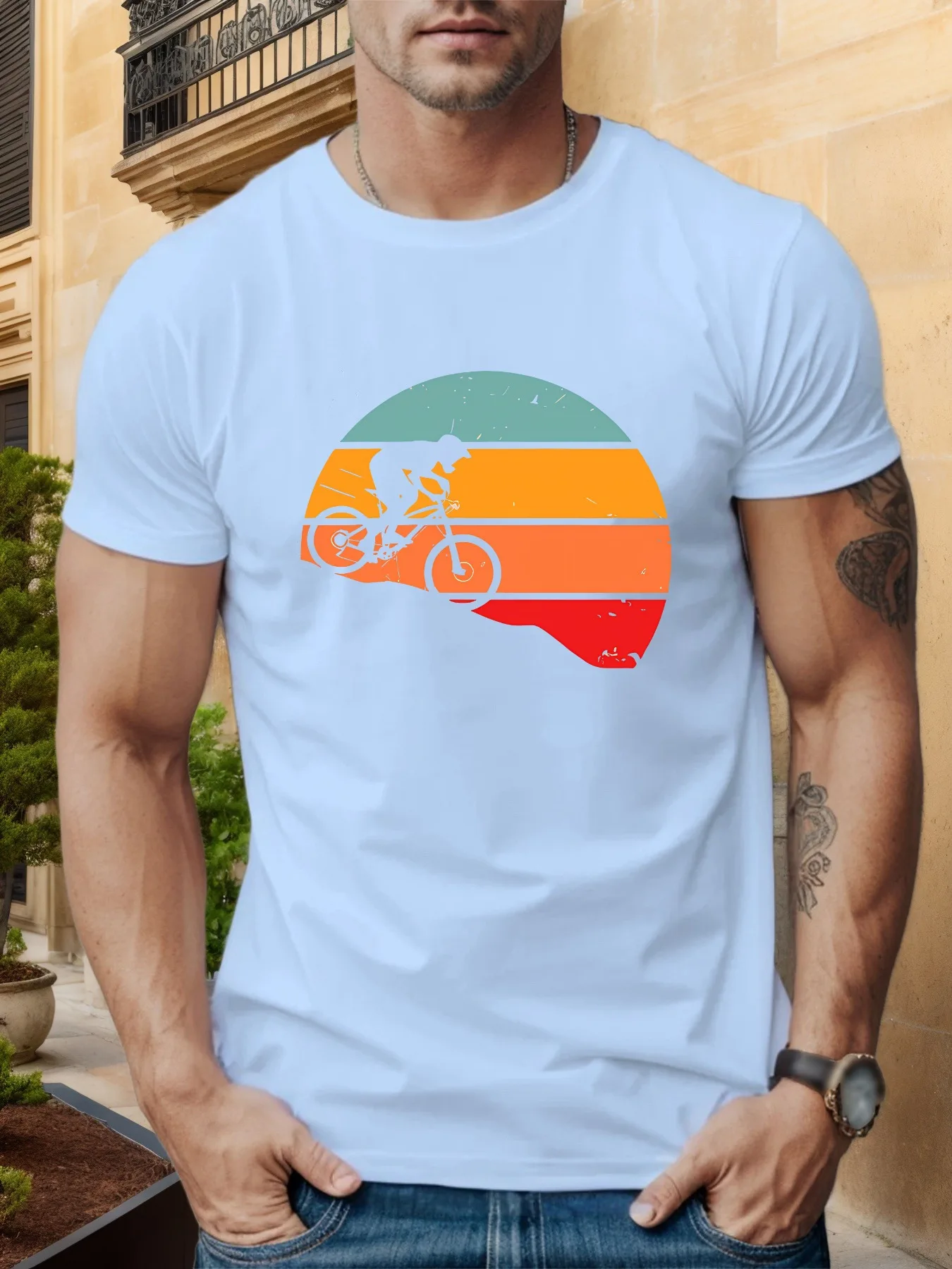 

Men'S Vibrant Yellow T-Shirt with Mountain Biking Silhouette - "Ride On" Graphic, Short