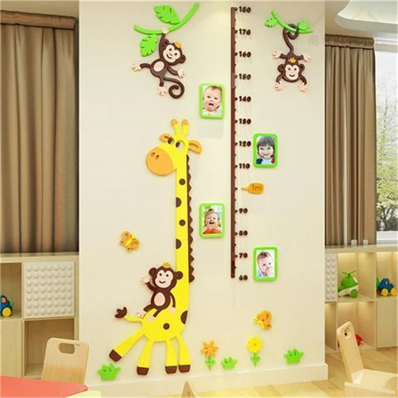 Cute Cartoon Children's Room Decoration Wall Stickers Baby Growth Height Measurement Stickers 3D Stereo Acrylic Wall Stickers