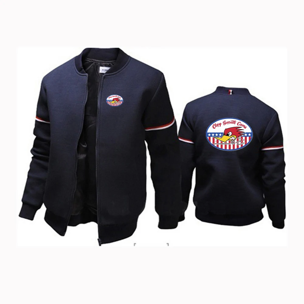 2024 Spring Autumn Mr. Horsepower Clay Smith Cams Logo Print Men's Personalized Round Neck Long Sleeved Loose Zip Flight Jacket