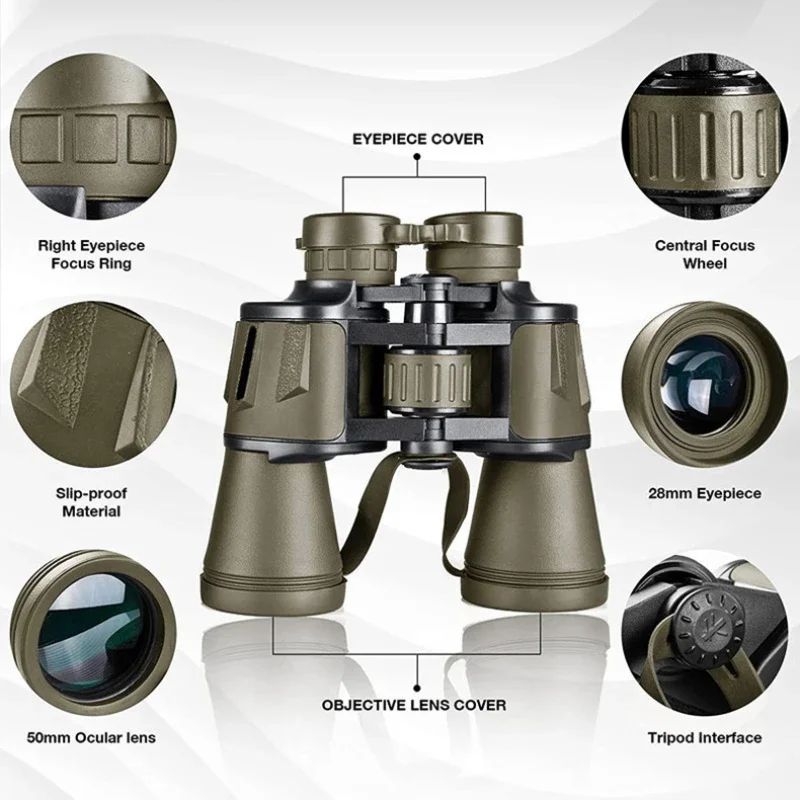 Imagem -03 - Binóculos Profissionais de Longo Alcance Telescópio Militar Poderoso hd Bak4-prism Acampamento ao ar Livre Viagem 50000m Zoom 20x50