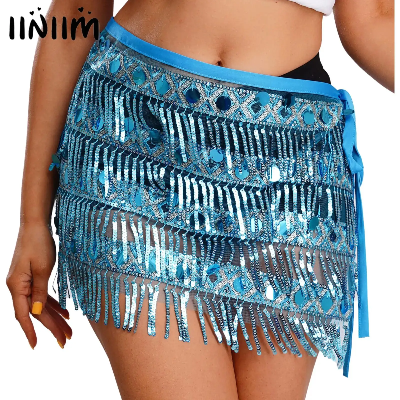 

Женский индийский костюм для латинских танцев живота, цепочка на бедрах, блестящая кисточка с блестками, прозрачная сетка, на шнуровке, хип-шарф, юбка с запахом