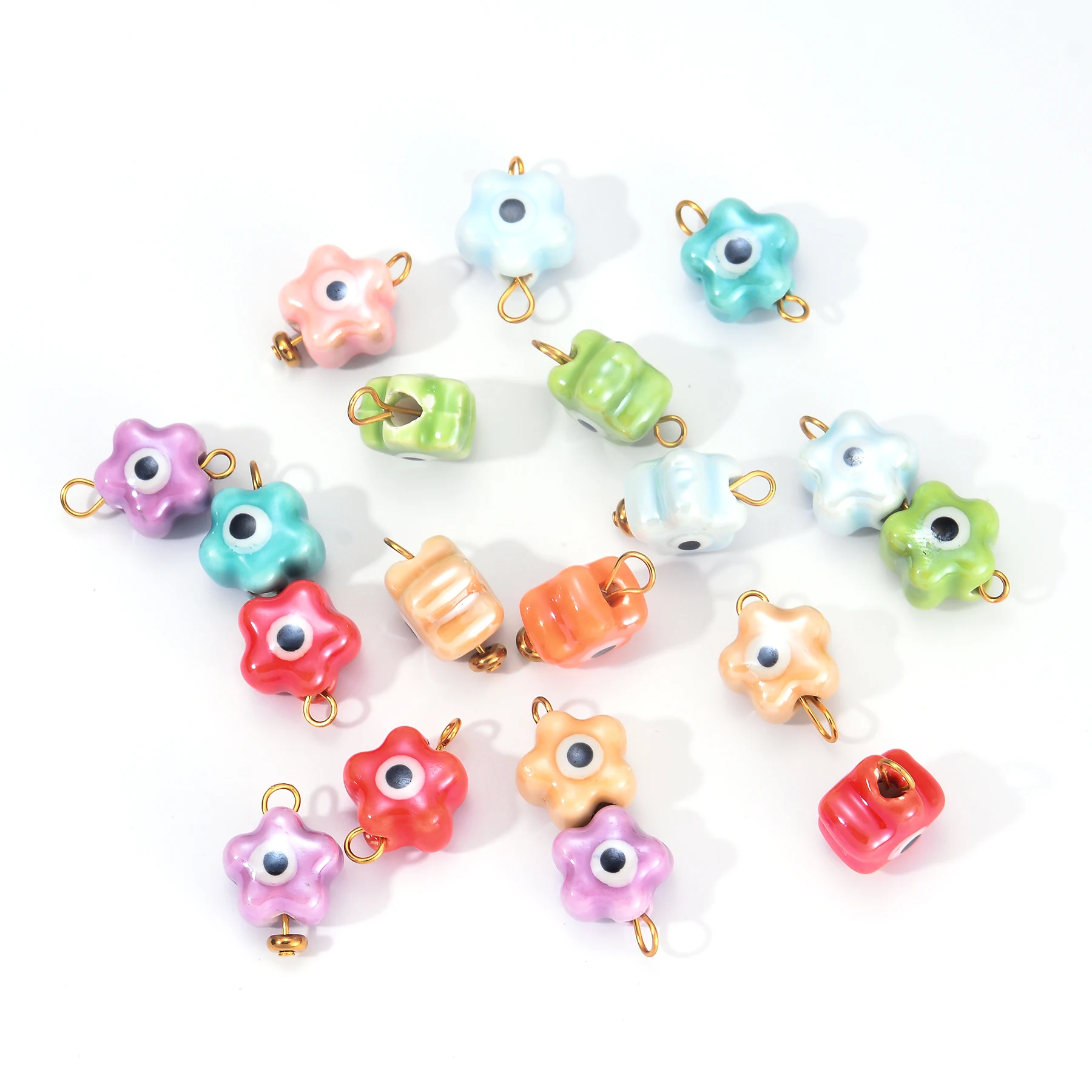 6 unids/lote de cuentas de cerámica de estrella de colores, bonitos dijes de estrella de ojo, joyería hecha a mano Diy, pendientes, collar, pulsera, accesorios
