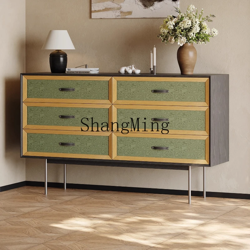 

Тумба-комод в стиле CL для гостиной, пристенная, шесть ящиков, в стиле лайт-люкс, элитная, художественная, для хранения, приставная к обеденной зоне