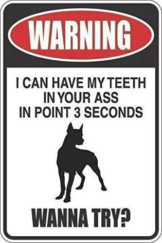 Joycenie New Metal Aluminum sign Warning I Can Have My Teeth in Your Ass Doberman Pinscher Deco Novelty Art Sign Interior Outdoo