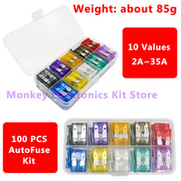100Pcs Medium car Auto Fuse Kit 15A 20A 25A 30A 35A 10 Types Car Fuse Assortment with Box Blade Type Fuse Assorted Kit