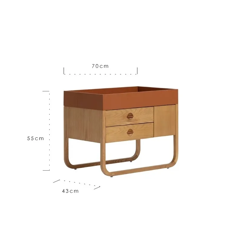 

Ash wood gold brown leather chest with drawers bedside table