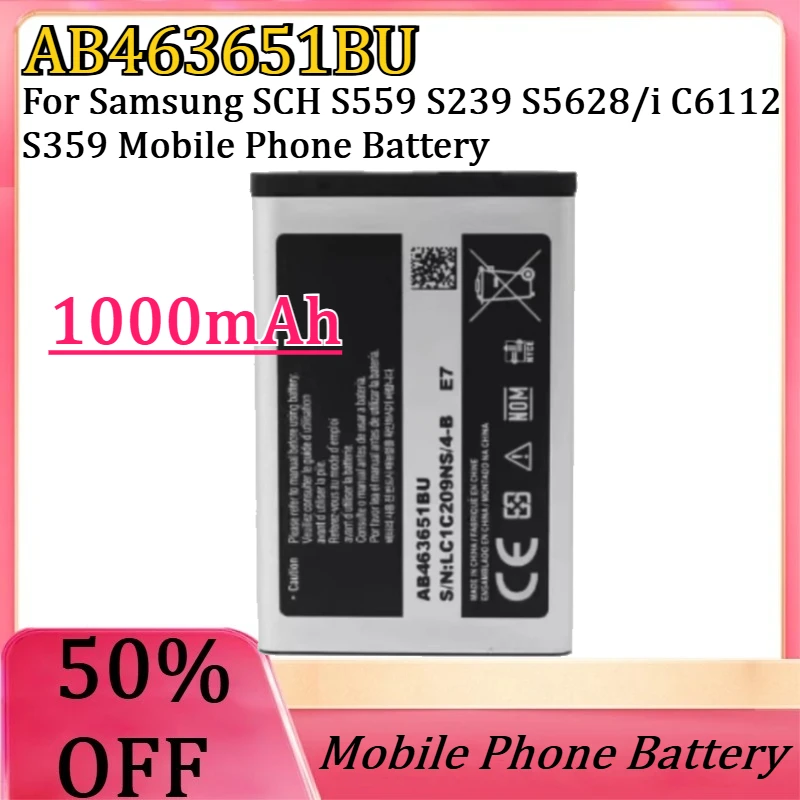 

New AB463651BU 1000mAh High-quality Battery for Samsung SCH S559 S239 S5628/i C6112 S359 Mobile Phone Battery