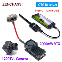 New Long Range 5.8Ghz 48CH 2000mW FPV Wireless VTX Viedo Transmitter and FPV UVC OTG Receiver + CMOS 1200TVL 2.5mm FPV Camera