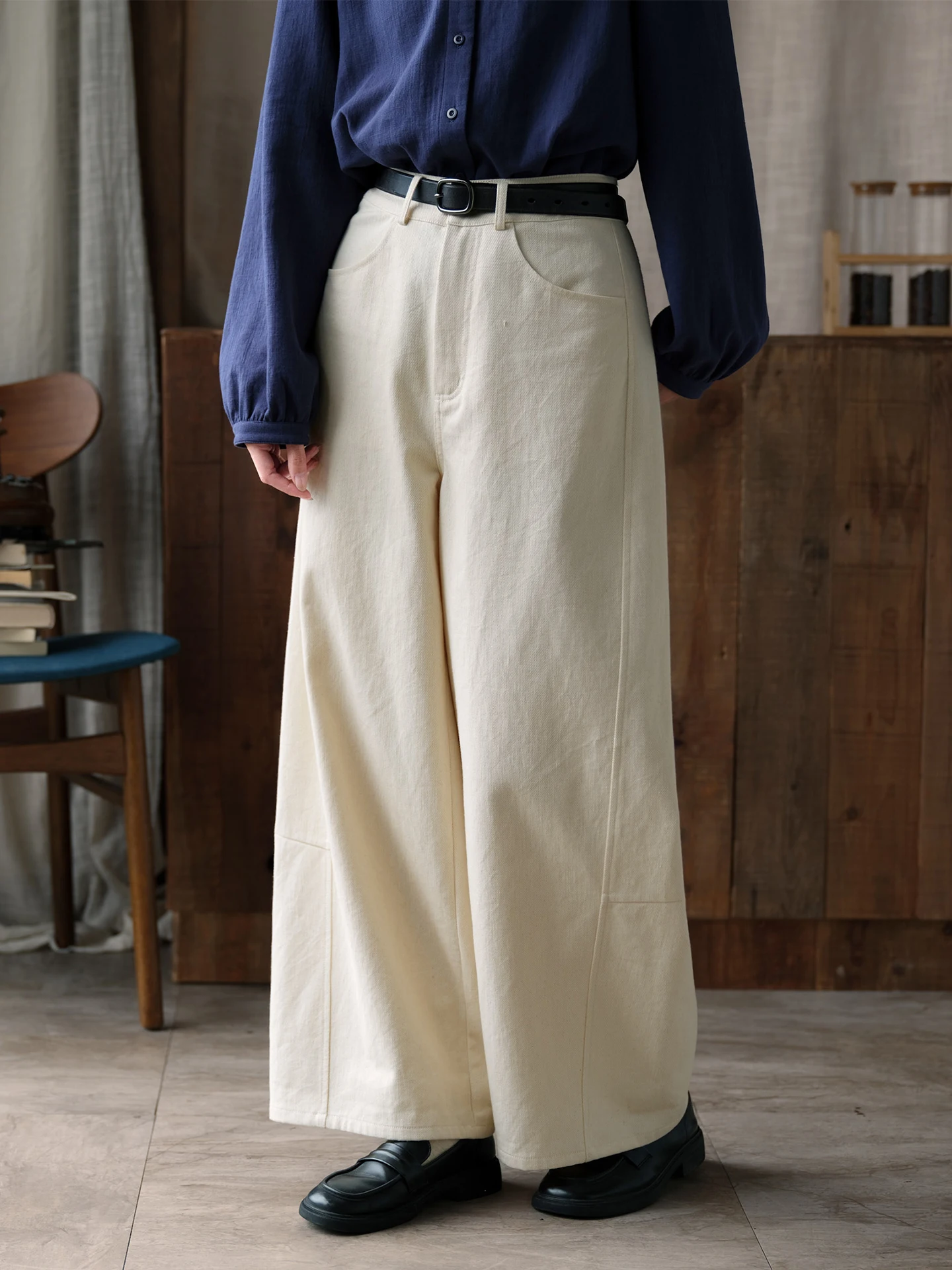 High Waist Loose Wide Leg Pants Women's Original Cotton Seed Pure Cotton Khaki Casual Commute Trousers Autumn New Style