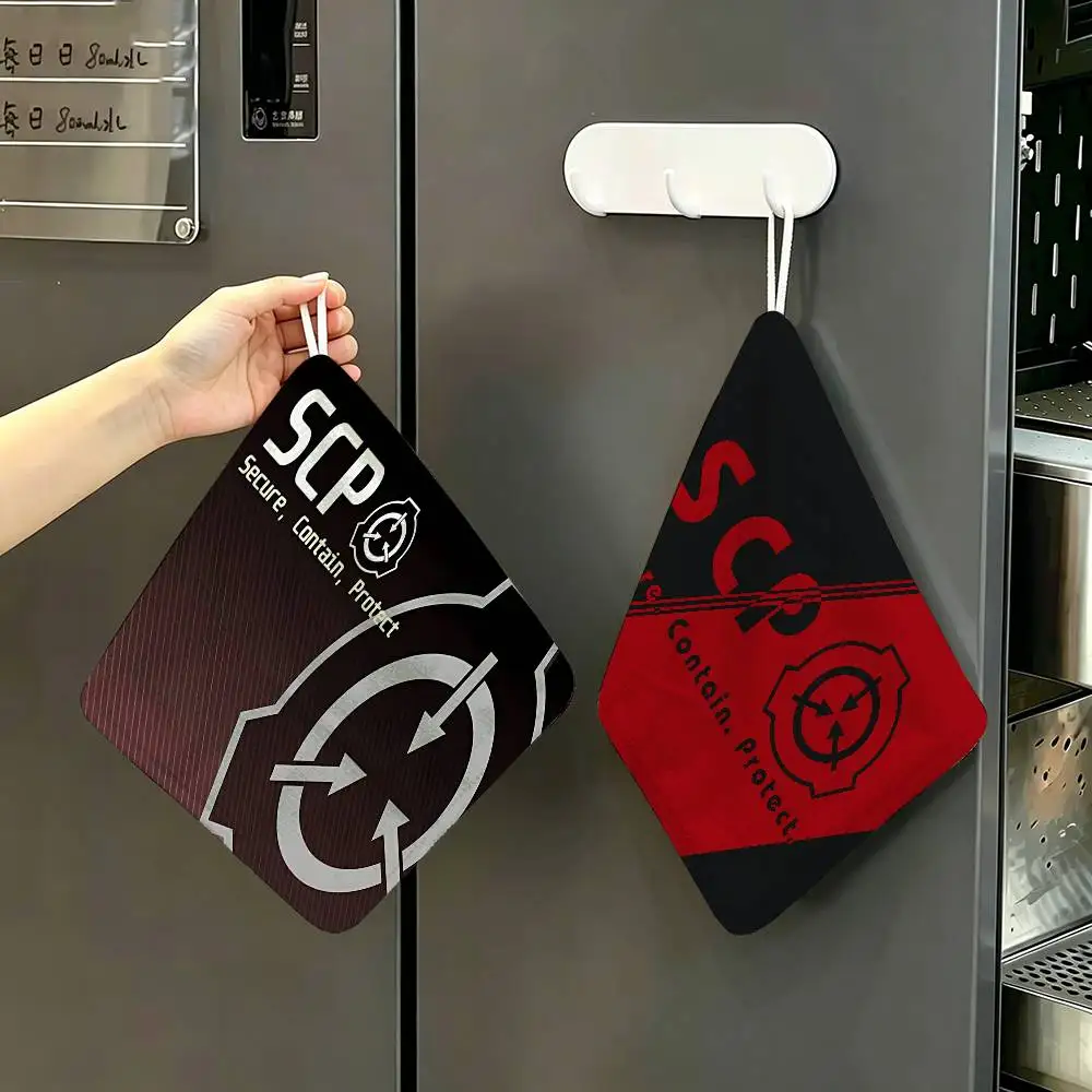 Popular Scp F-Foundation Hanging Kitchen Towel, Polyester Cotton Fabric, Absorbent Hand Wiping Towel for Home Dormitory