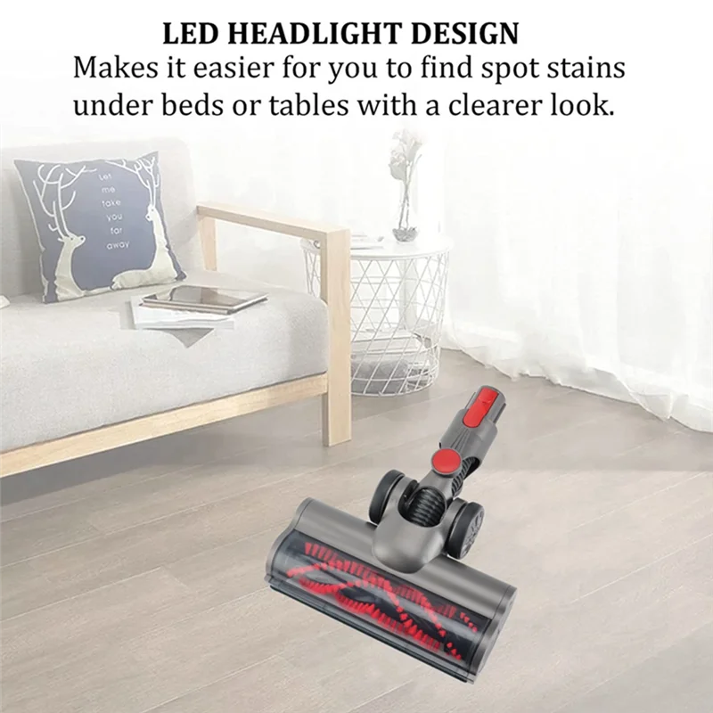 AT17 Моторизованная щетка с щетиной Роликовая головка пылесоса Насадка для пола со светодиодными фарами