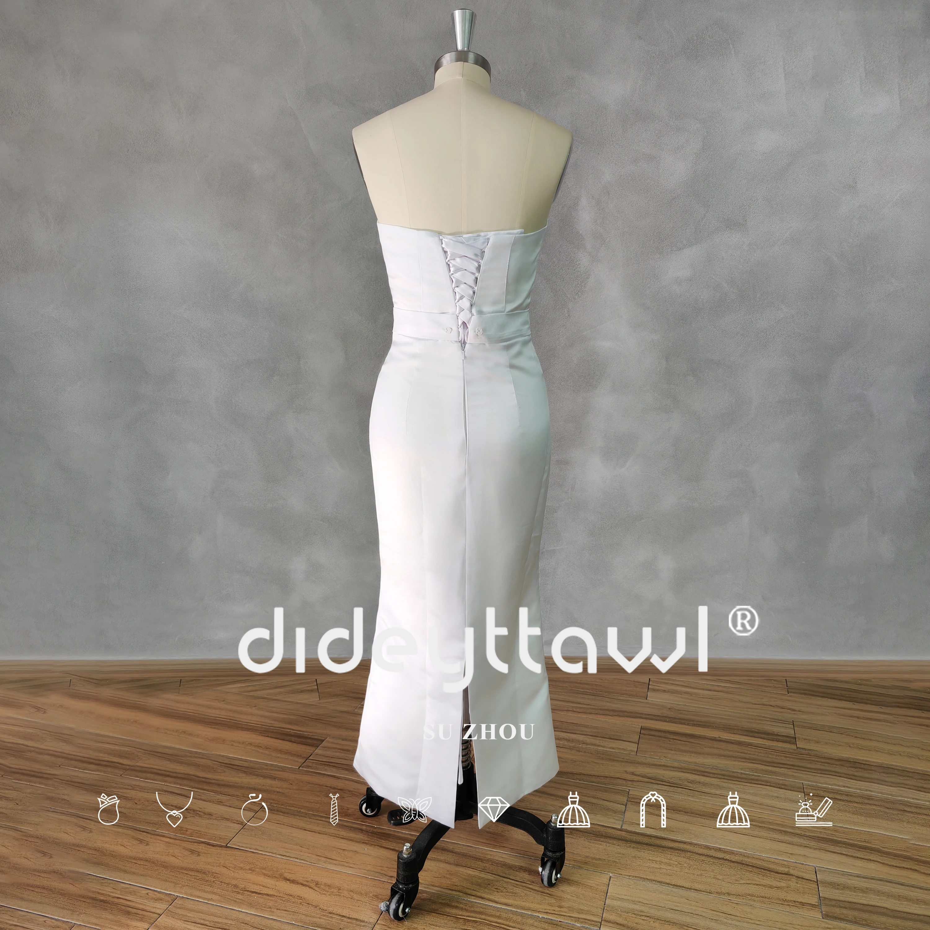 DIDEYTTAWL-Robe de Mariée en Satin, Sans Bretelles, avec Nministériels d, Longueur de Rincage dans le Dos, pour Patients